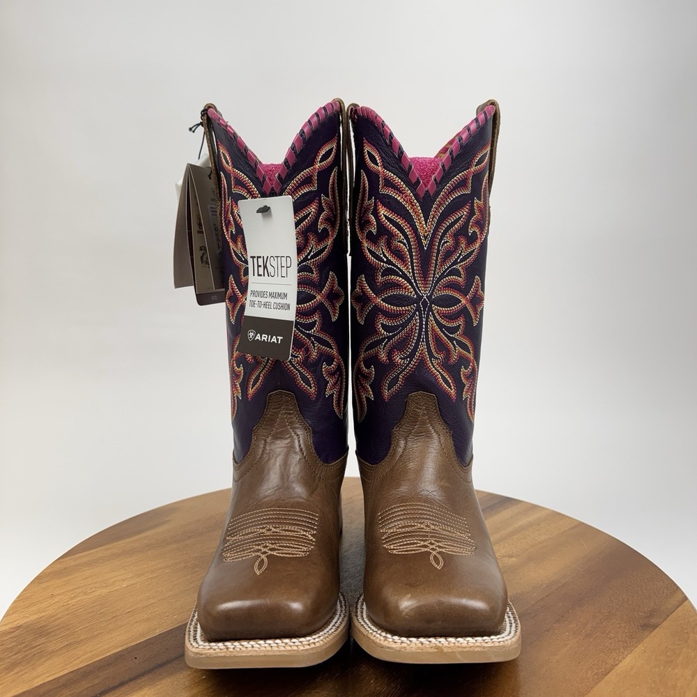 NWT Womens Ariat Showdown Purple Leather Square Toe Western Cowboy Boots SZ 6.5 - Picture 3 of 9